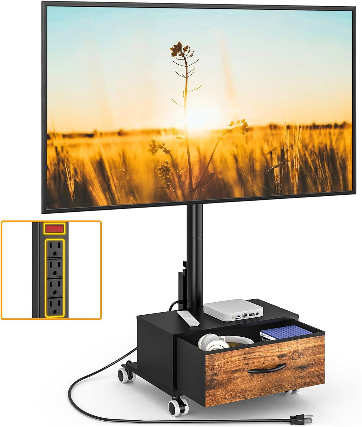 Rolling TV Stand for 27-60in TVs with Drawer & Power Outlet by 5Rcom