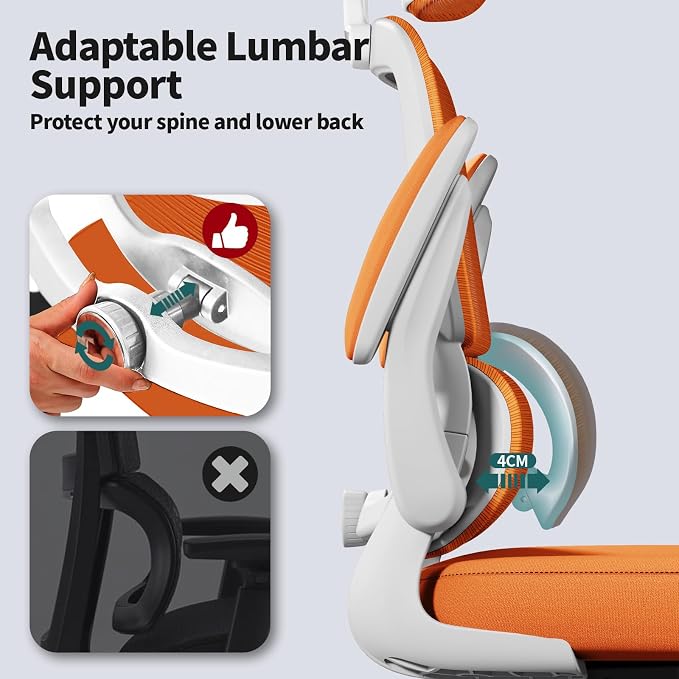 TRALT Office Chair Ergonomic Desk Chair - Gaming Chair with Lumbar Support | 330 LBS Home Office Desk Chairs with Headrest, Reading Chair with Flip-up Armrests, Comfortable Computer Chairs (1, Orange) - Image 4