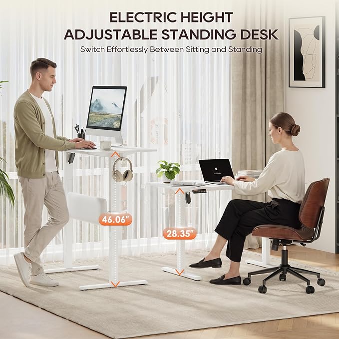 MALOL 47" x 24" Electric Standing Desk with Adjustable Footrest, White | Height Adjustable Computer Home Office Gaming Desk with 3 Memory Presets & Child Lock, Adjustable Feet, Cable Management - Image 8