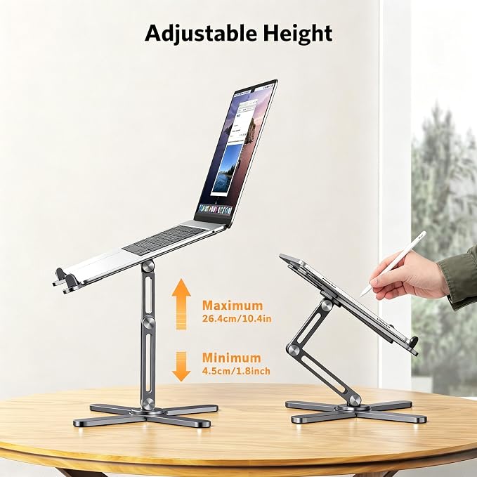 OMOTON LA10 360° Rotating Laptop Stand Riser Foldable for Desk, Space Grey | Aluminium Aolly, Adjustable Height Angles, Collaborative Work, Easy Storage, Fits Laptops up to 17", for MacBook Pro/Air HP - Image 7