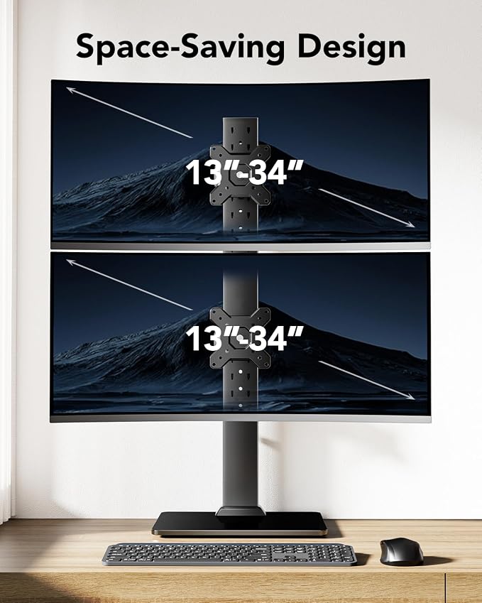 HUANUO Dual Monitor Stand for 13 to 34 Inch, Max Load 44 lbs, Vertical Monitor Mount, Freestanding Monitor Riser with Swivel, Tilt, Rotation, 13 Height Settings, Max VESA 100x100 - Image 2