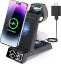 ANJANK 4 in 1 Wireless Charging Station Alarm Clock, Charging Dock for Apple Devices, Charger Stand for iPhone 17 Air 16 15 14 13 12 Series for Apple Watch 11 10 9 8 7 6 5 UItra/SE & AirPods, Dimmable by ANJANK