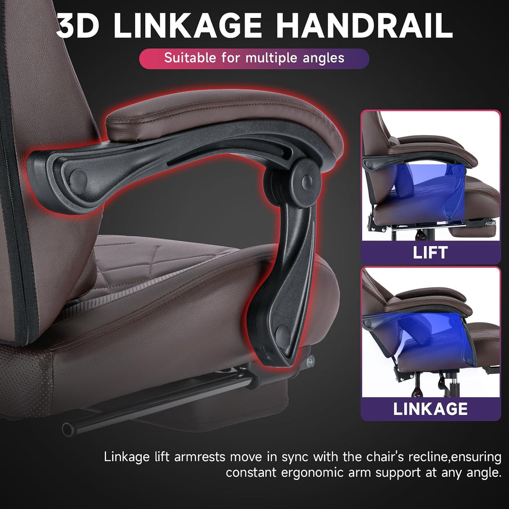 Gaming Chair with Footrest and Massage Lumbar Support, Ergonomic Computer Gamer Chair, Office Video Game Chairs with Adjustable Height and Backrest (Coffee) - Image 6