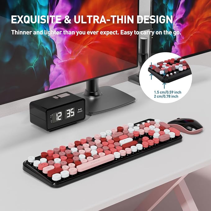 2.4GHz Wireless Keyboard and Mouse Set with Switch Button - Full-Size Keyboard - Compatible for Windows/Laptop/PC/Notebook/Smart TV and More - Black Colorful - Image 6