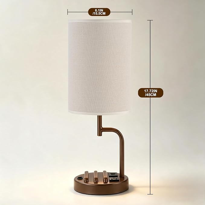 Dreamholder 2 Pack Table Lamp, Bedside Lamp with 3 USB Charging Ports & AC Outlet, USB Desk Lamp with 2 Phone Holders, Linen Fabric Shade Nightstand Lamps for Bedroom Living Room Office, Coffee Brown - Image 3