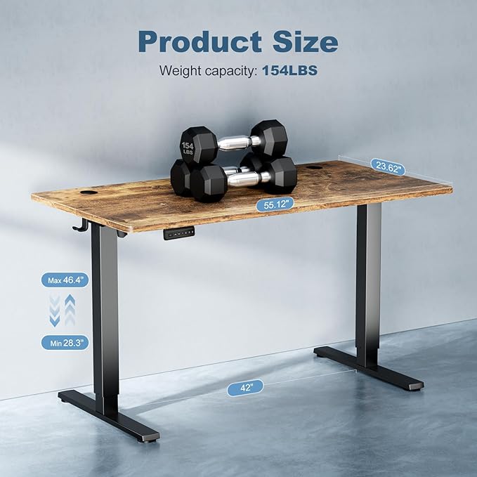 DUMOS 55 Inch Electric Standing Desk, Memory Adjustable Home Office Desk | Sit Stand Up Desk for Work Home Office,Adjustable Desk, Rising Computer Table with Splice Board,Cable Management,Hook,Brown - Image 3