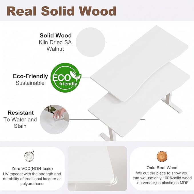 Solid Wood Electric Standing Desk, 47.2"x23.6" White Standing Desk | 1 BOX,Home Office Desk with 3 Stages Single Motor,Standing Desk White with T-Shaped Metal Bracket for Gaming - Image 3