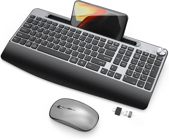 JOYACCESS Wireless Keyboard and Mouse, Ergonomic Wireless Keyboard with Wrist Rest and Phone Holder, Quiet Computer Mouse for Mac PC Laptop-Black Grey by JOYACCESS