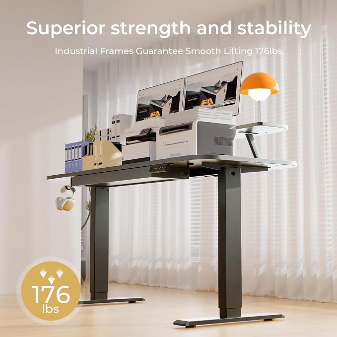 COMHOMA Electric Standing Desk with Drawers, 55 x 24 Inch Sit Stand up Desk with Monitor Stand, Laptop Stand, Height Adjustable Home Office Computer Desks with Memory Preset Controller (Black) - Image 8