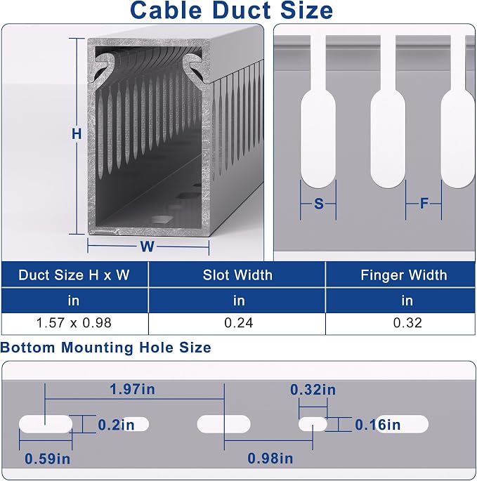 1.6" H x 1" W Cable Raceway, 132in Under Desk Wire Management Channel, Grey | Slotted Wire Duct, 8Pack, 16.5in Each, Heavy-Duty PVC Cable Management for Server Racks, Network Cables & Electrical Cabinets - Image 2