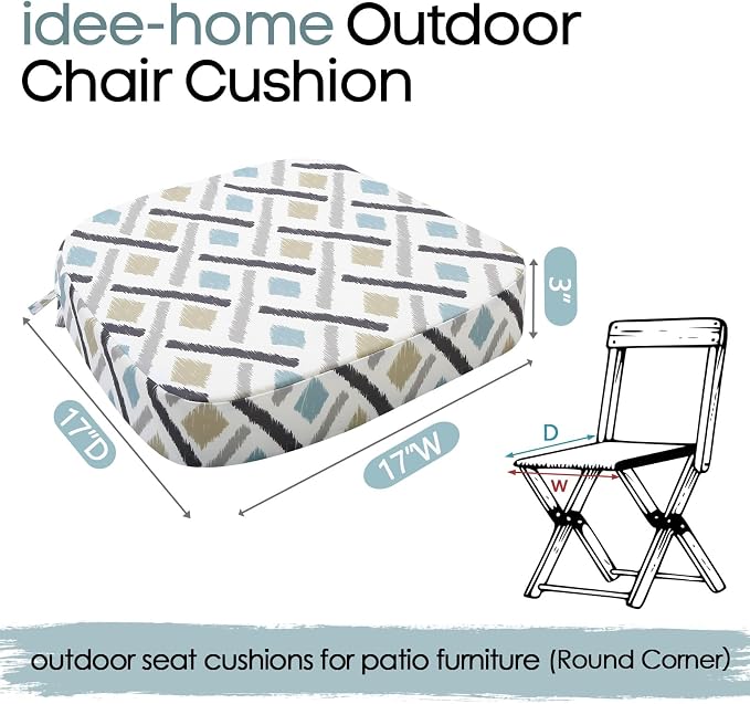 idee-home Outdoor Chair Cushions Set of 2, 17" x 17" D-Shaped | Thick Outdoor Seat Cushions Waterproof Patio Furniture with Ties Dining Pads - Image 8