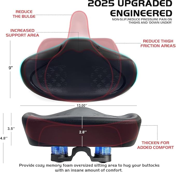 Noseless Bike Seat Cushion for Men & Women - Extra Padding & Comfort Wide Bicycle Seat, Oversized Comfortable Saddle for Peloton Bikes, Exercise Bikes, Electric Bikes, Cruiser Bikes - Image 8