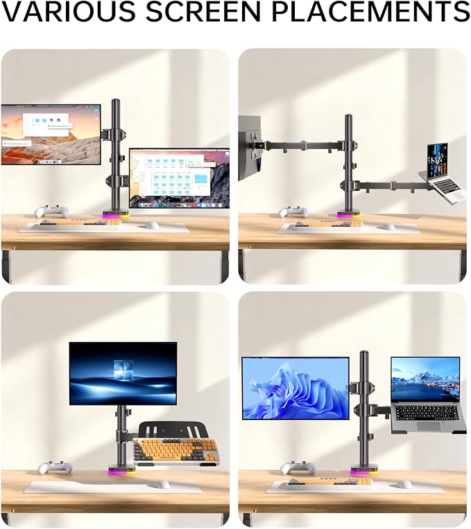Afaloona RGB Monitor & Laptop Stand with USB Hub, Charging & Data Transfer | Fits 13-32" monitors and 11-17" laptops with a removable tray that converts to a dual monitor mount, up to 18 lb per arm - Image 7