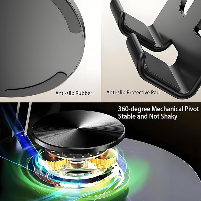 Adjustable Cell Phone Stand for Desk, 360 Rotation Desktop Phone Holder with Anti-Slip Base Office Desk Accessories for iPhone 17 16 15 14 Pro Max Air All Smart Phones - Image 3