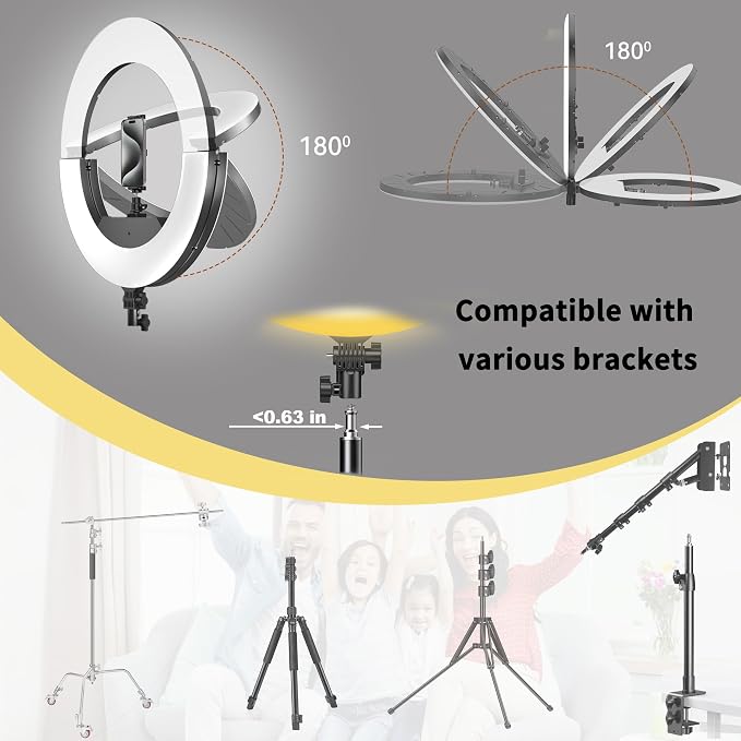 18" 55W Ring Light, High Brightness, No Bracket, Linkable on Wall-Mounted Triangular Arm, Ideal for Studios & Makeup, Live Streaming & Hair Salons, Best Beginner LED Light - Image 4