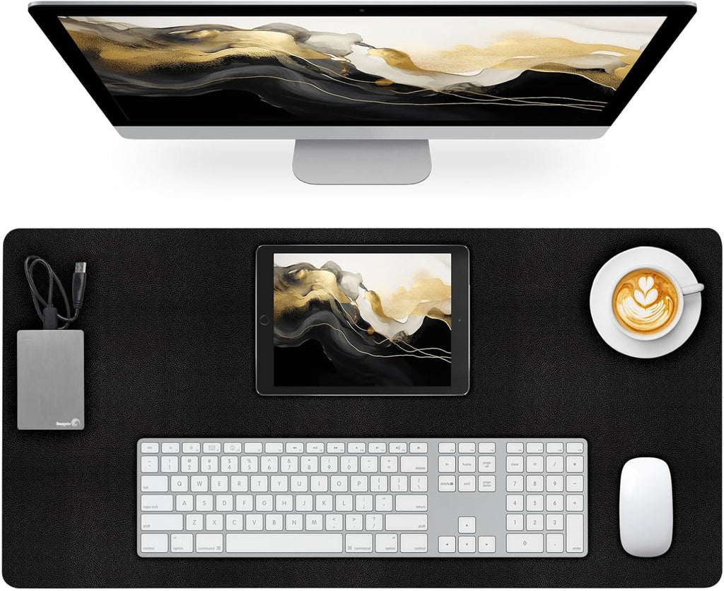 Leather Desk Pad Mat, Black Desk Mat, 23.6" x 13.7" by Meetcolor