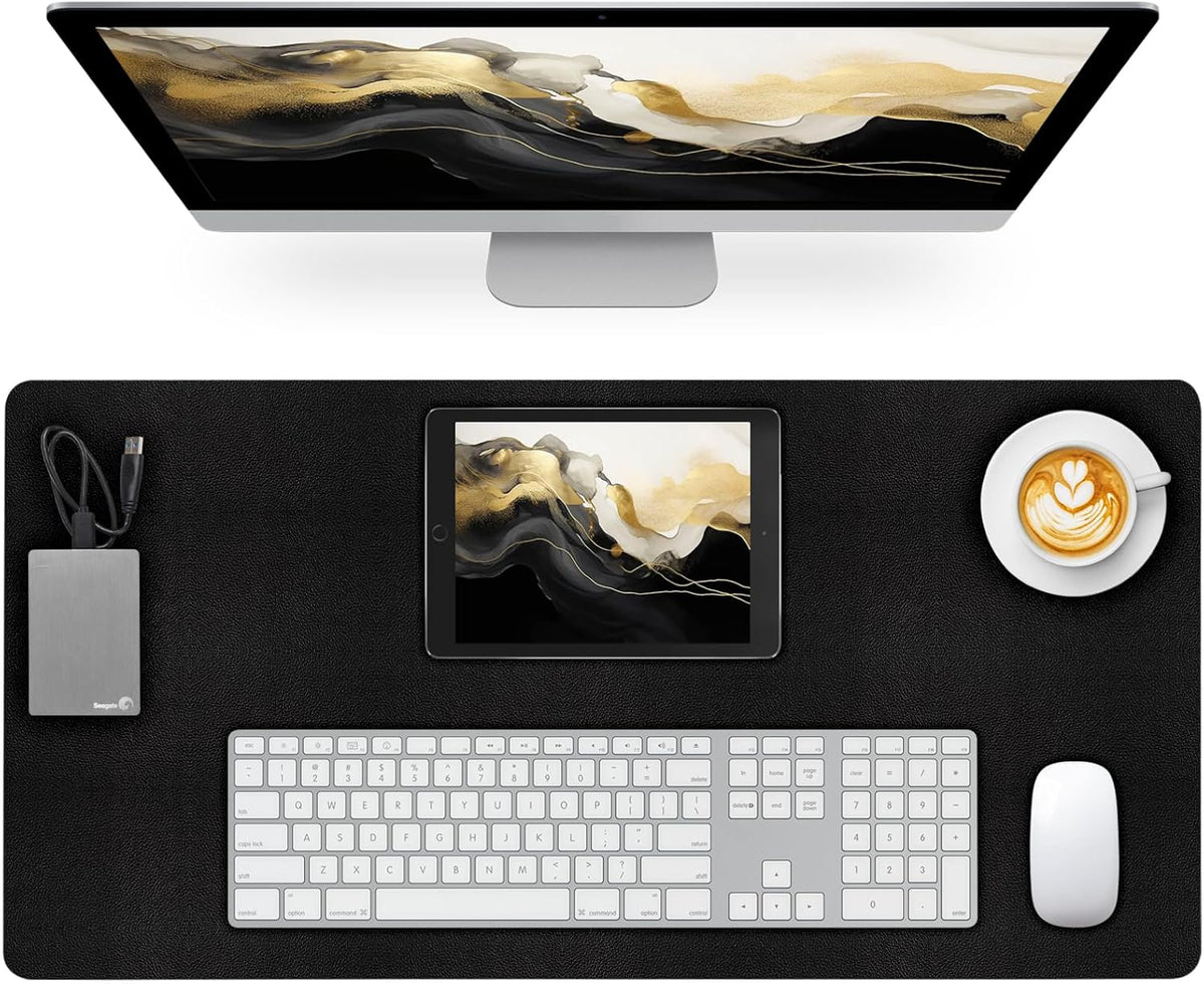 Leather Desk Pad Mat, Black Desk Mat, 23.6" x 13.7" by Meetcolor