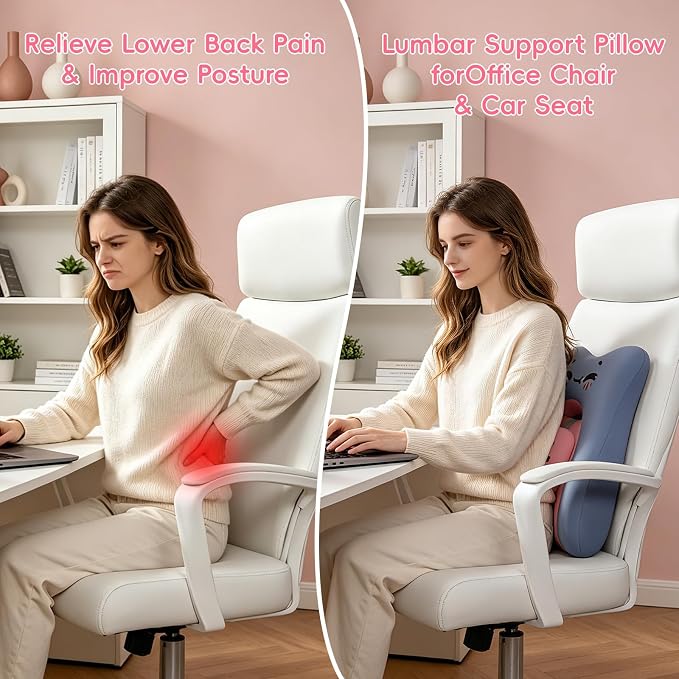 BEBAS Ergonomic Memoery Foam Lumbar Support Pillow for Car & Office, Blue | Back Support Cushion with Adjustable Bolster, Cute Cartoon Design, Breathable Washable Cover, Ideal for Driving, Office - Image 5
