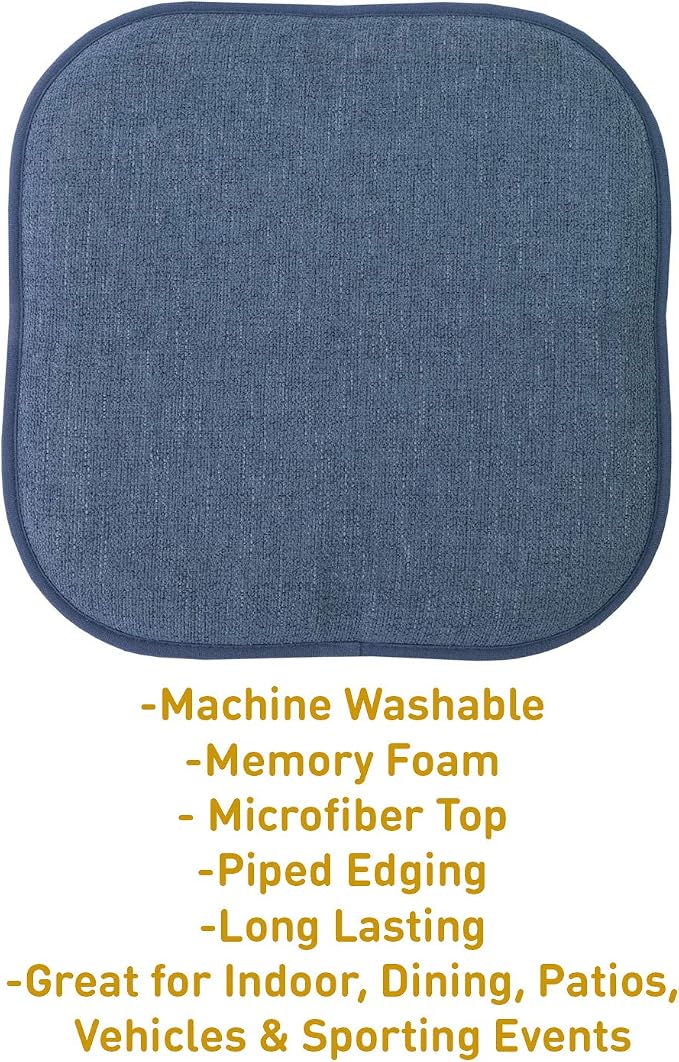 Sweet Home Collection Chair Cushion Memory Foam Pads Honeycomb Pattern Slip Non Skid Rubber Back Rounded Square 16" x 16" Seat Cover, 2 Pack, Alexis Denim - Image 3