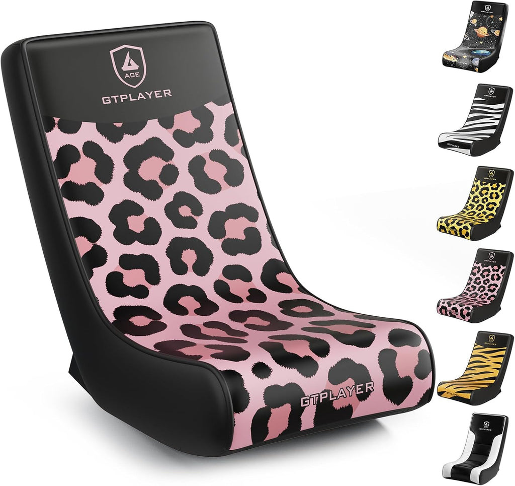GTPLAYER Gaming Floor Rocking Chair – Rocker Floor Game Chair with Angle Limiter, Compact & Lightweight Game Seat, Pink Leopard Patterned by GTPLAYER