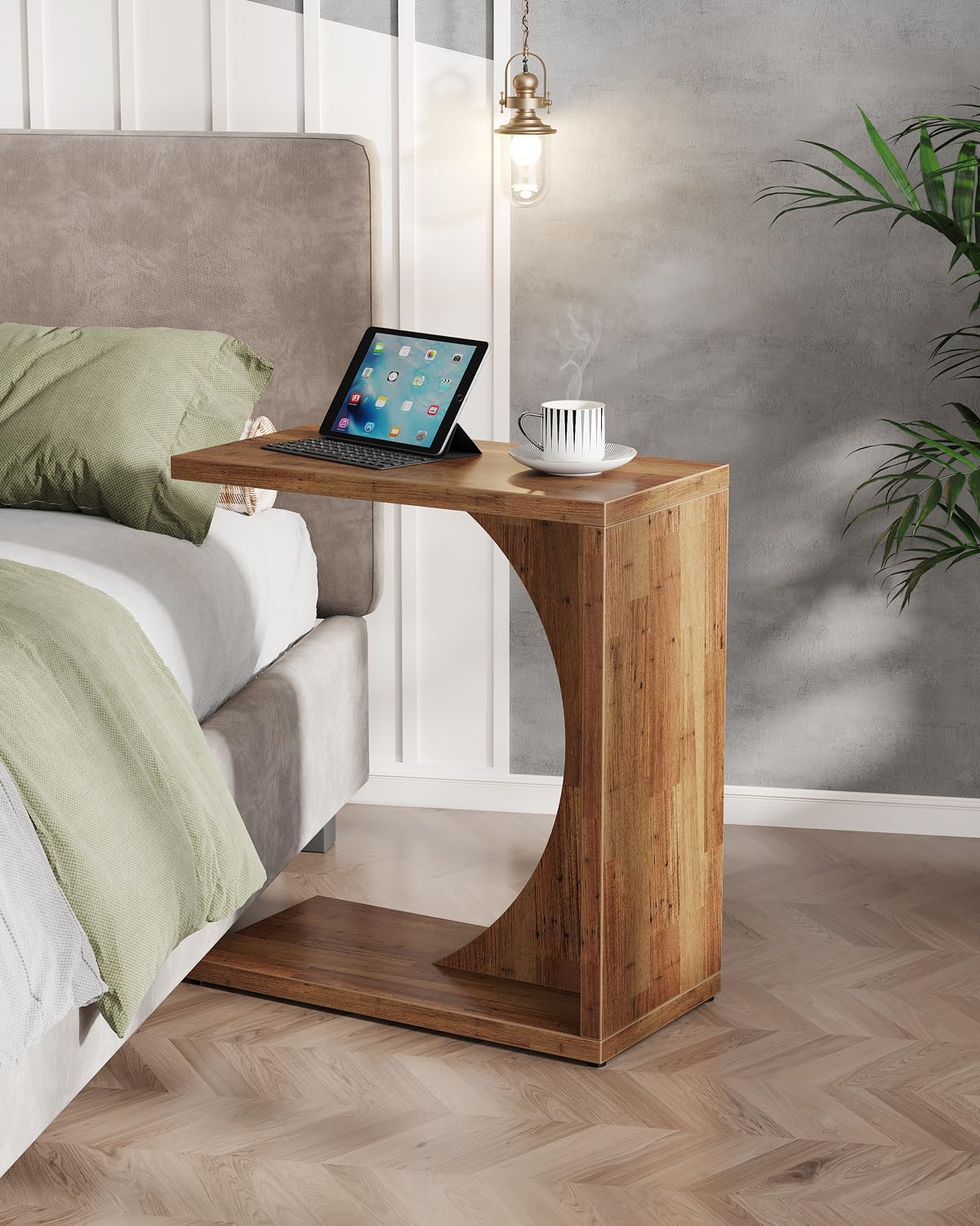 Tribesigns C-Shaped End Table for Couch, Sofa Side Table, C Table for Small Space, Living Room, Bedroom (1, Walnut Brown) - Image 3