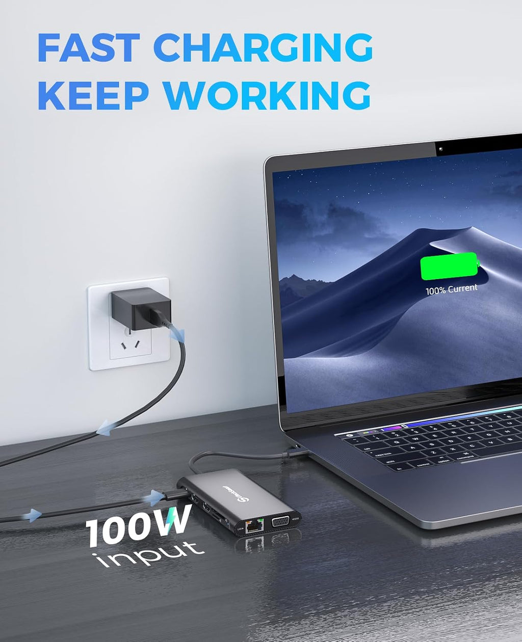 UtechSmart Triple Monitor USB-C Laptop Docking Station 11-in-1 Dock (Black) - Image 4