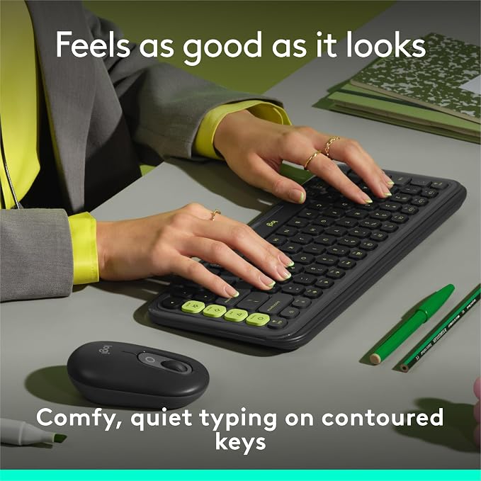 Logitech POP ICON Keys Wireless Bluetooth Keyboard - Graphite and Green | Comfortable typing, Bluetooth, programmable keys, easy-switch up to 3 devices, for laptop, tablet, PC - Image 3