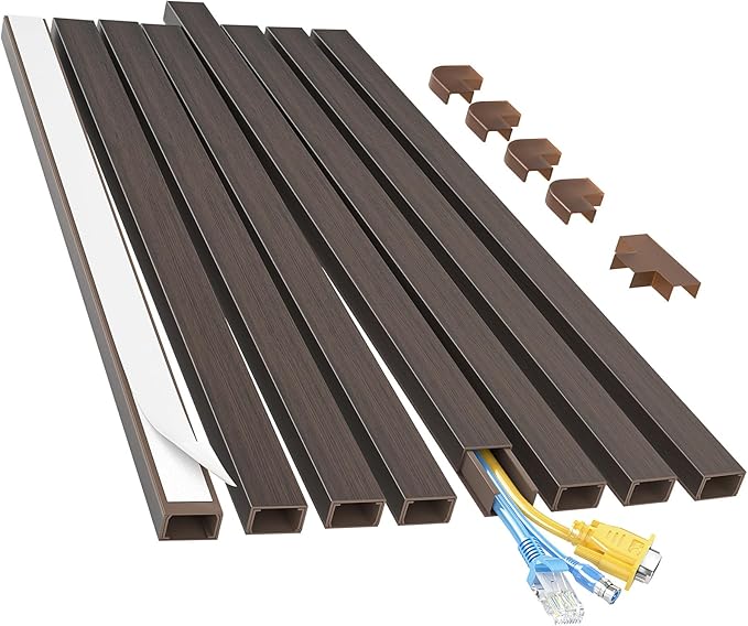 Yecaye Cord Covers for Wires on Wall, 113in, W0.95in H0.55in, Darkwood | TV Cord Hider, Medium Cord Organizer for 2-3 Wires, Cable Management Kit, Easy Install by Yecaye