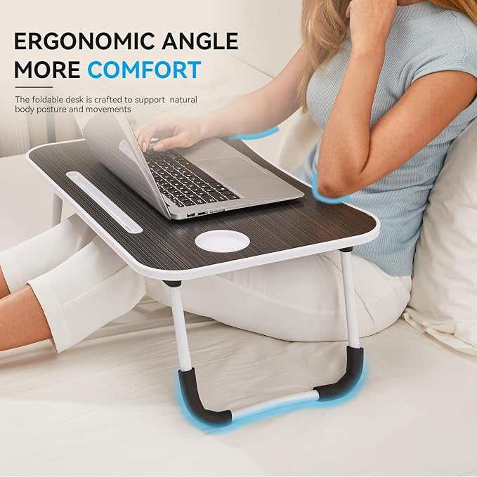 BUYIFY 23" Foldable Lap Desk for Laptop Writing w/Cup Holder Black | Sturdy and Durable, Laptop Bed Desk with Tablet Slot, No Assembly, Space Saving for Bed Couch Dorm WFH Students - Image 2