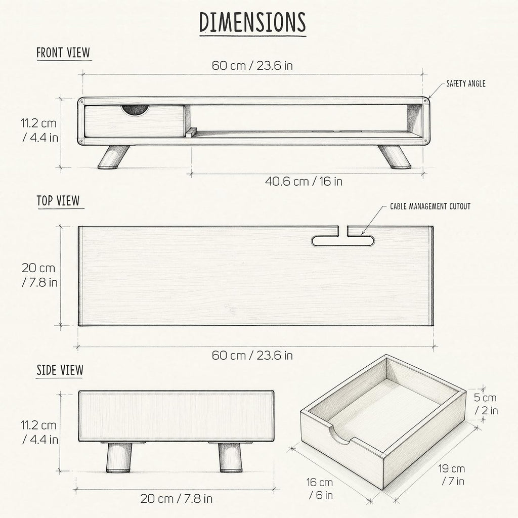 Bamboo Monitor Stand Riser with Drawer - Image 6