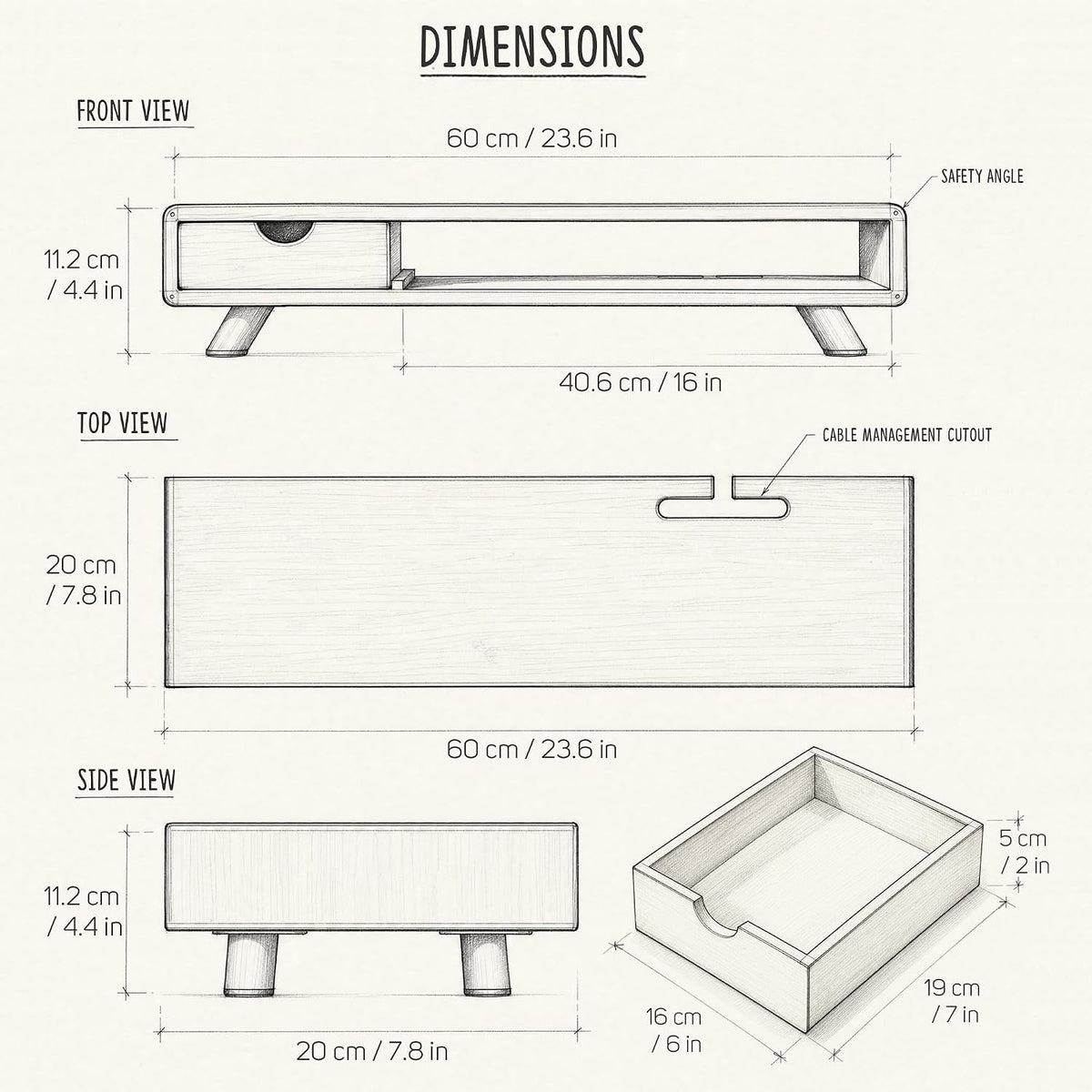 Bamboo Monitor Stand Riser with Drawer - Image 6