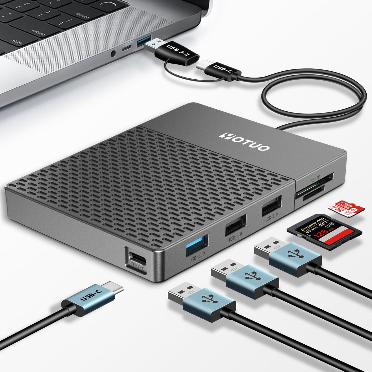 YOTUO Docking Station External Hard Drive Storage, USB-C Hub + HDD 7-in-1, USB 3.0, SD/TF Card, HDD for Windows, Mac, Android, TV, iOS (iPhone 15/16/17), Phone, Laptop, Desktop, PC (Space Black, 1TB) by YOTUO