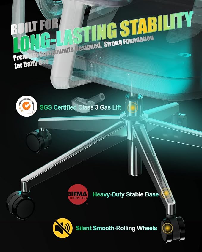 Ergonomic Office Chair, High Back Mesh Chair with Lumbar Support, Ultimate Back Support Office Desk Chair, Comfortable Computer Chair & Gaming Chair for Office & Home, White - Image 9