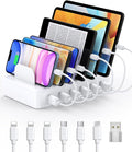 50W Charging Station for Multiple Devices, 6 Port Multi USB Charger Station | with 6 Cables,1 USB-A to USB-C Adapter Converter, Compatible with iPhone,iPad Kindle Tablet and Other Electronic（White) by CREATIVEDESIGN