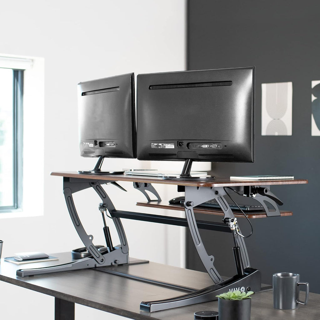 VIVO Dual Tier Standing Desk Converter, 36" Dark Walnut Top - Image 9