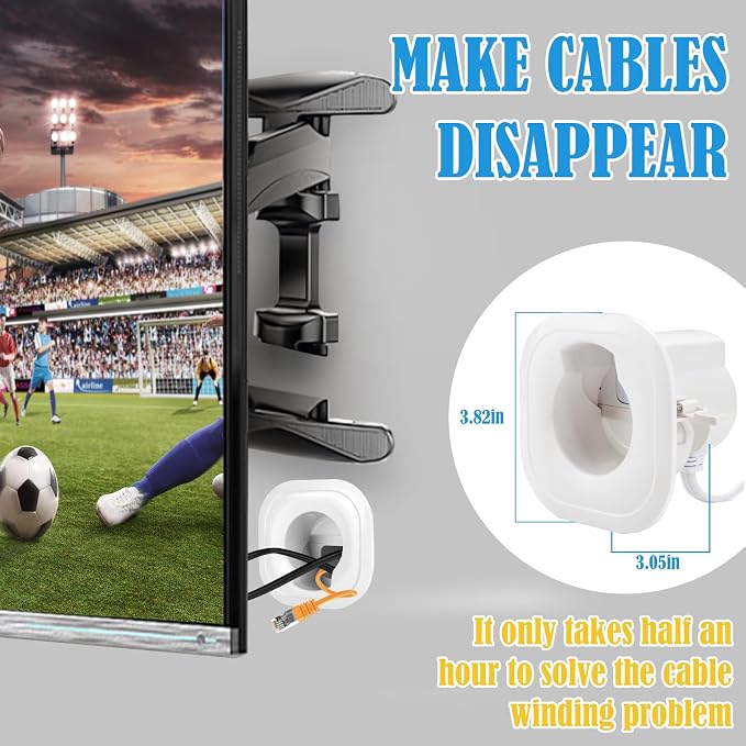 in Wall Cable Management Kit for Wall Mounted TV, Professional TV Cord Hider & Wire Concealer with Power Outlet & Pass Through, Included DIY Hole Saw, Hide Cables Behind Wall, White - Image 3