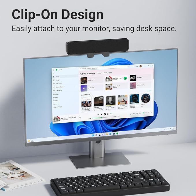 INGA Computer Speakers, USB Plug and Play Desktop Speakers, Wired Computer Soundbar for Gaming/Meetings, Easily Clamps to Monitor, Compatible with PC, MAC, Laptop 10 W - Image 3