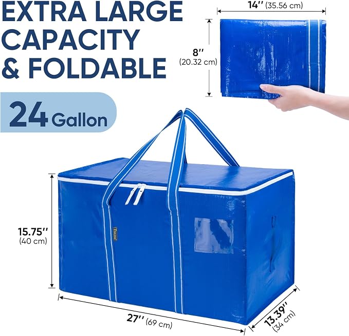 BALEINE 2-Pack Oversized Moving Bags with Reinforced Handles, Heavy-Duty Storage Tote for Clothes, Moving Supplies (Royal Blue, 2-Pack) - Image 2