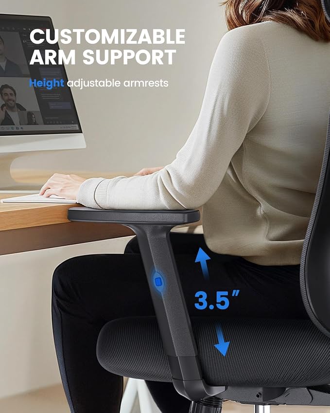 NOBLEWELL Ergonomic Office Chair with Padded Lumbar Support, 2D Headrest, Adjustable Armrests, Upgraded Contoured Seat Cushion, 130° Rocking Tilt, Computer Gaming Chair for Home Office - Image 7