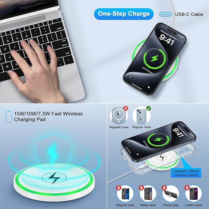 Wireless Charger Fast Charging Pad 15W with 18W Quick Charger Block Cargador Inalambrico Compatible with Samsung Galaxy S25 Edge Ultra S25+ S25 Plus Z Fold 6 Flip 6 5 S24 S24+ S24 S23 FE S22 S21 S20 - Image 4