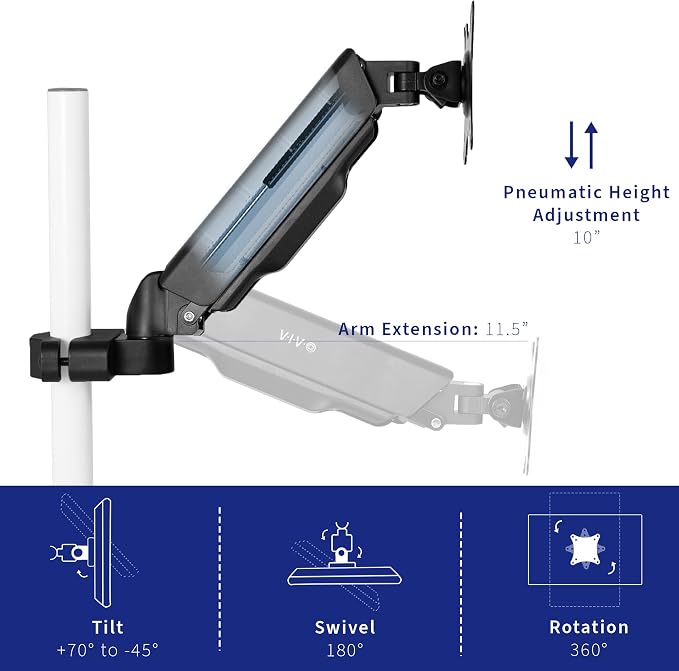 VIVO Universal Full Motion Pneumatic Pole Mount Arm for 17 to 32 inch Monitor Screen, 75mm and 100mm VESA Plate, Black, MOUNT-POLE05A - Image 4
