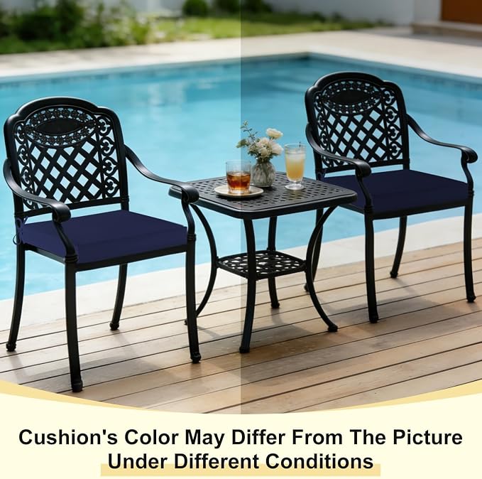 downluxe Waterproof Outdoor Chair Cushions for Patio Furniture, 22" x 22" x 3" Patio Chair Cushion with Adjustable Ties & Portable Handle, Square Outdoor Cushion with Removable Cover, Navy, 2 Pack - Image 8