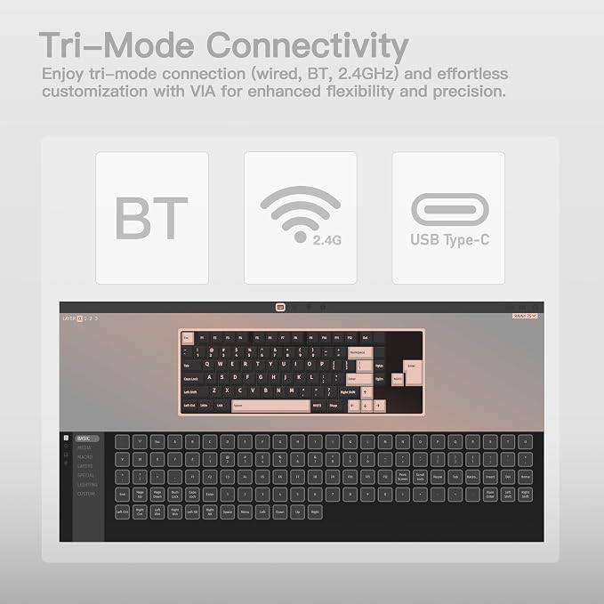 KEEBMONKEY WOBKEY Rainy 75 CNC Aluminum HMX/JWK/Cocoa Switches Triple-Mode Connectivity Mechanical Keyboard with Superior Acoustics, RGB/PP/Mirrored Glass/3500mAh/Violet Switch (Standard - Silver) - Image 5