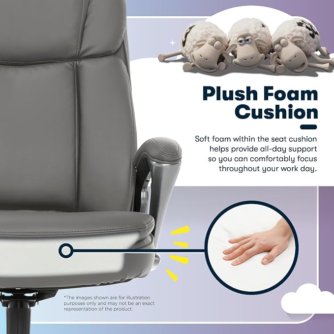 Serta Ergonomic Big and Tall Executive Office Chair Lumbar Support, Leather | Fairbanks, Gaming Chair with Headrest, 350lb Capacity, Padded Arms, Semi-Plush Seat Cushion, Adjustable Height and Tilt, Gray - Image 10