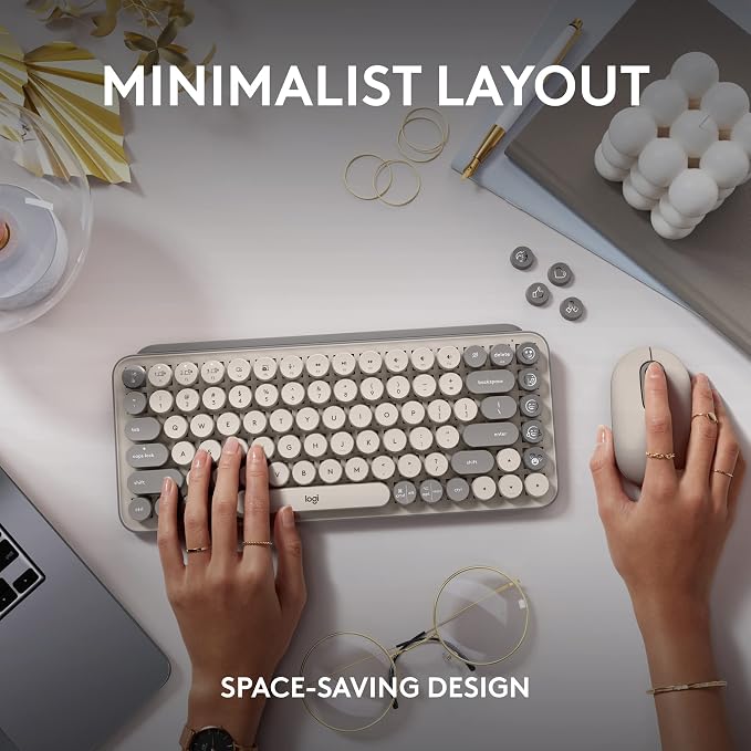 Logitech POP Keys + POP Mouse - Wireless Keyboard and Bluetooth Mouse Combo with Typewriter-Style Mechanical Keys, Emoji Features, Cute Compact Design - Mist - Image 8