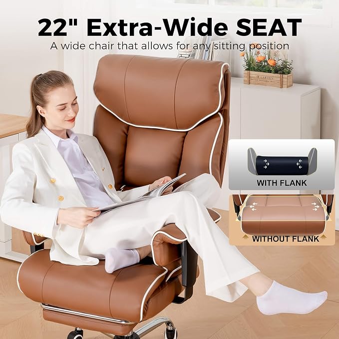 GTPLAYER Big and Tall Gaming Chair 400lbs Heavy Duty Office Chair with Foot Rest & Ergonomic Pocket Spring Cushion, High Back Lumbar Support for Lower Back Pain Relief, Coffee Brown - Image 9