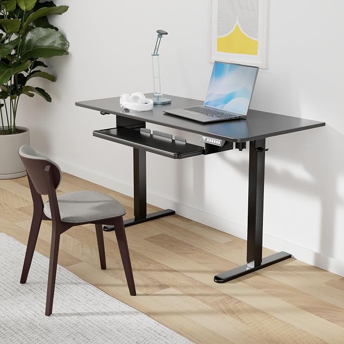 ErGear Electric Standing Desk with Keyboard Tray, 55x28 Inches Adjustable Height Sit Stand Up Desk, Home Office Desk Computer Workstation, Black - Image 2