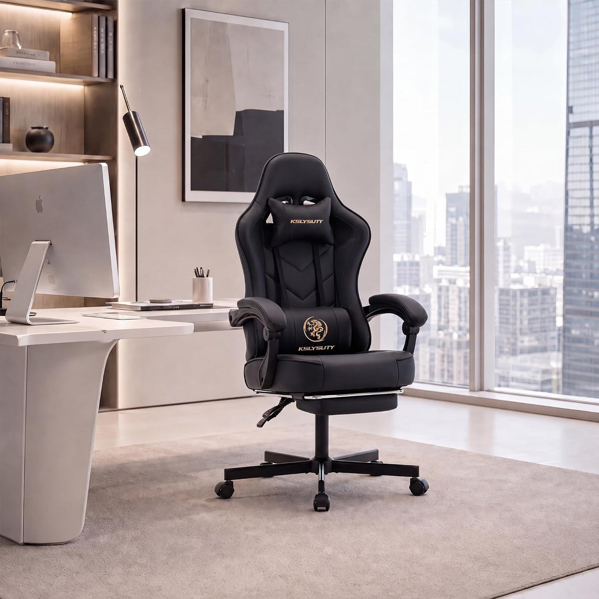 Desk Computer Gaming Chair - High Back Ergonomic Office Chair with Footrest and Lumbar Support, Swivel Comfy Home Gamer Video Game Chairs with Pocket Spring Cushion for Adults (Black) - Image 8
