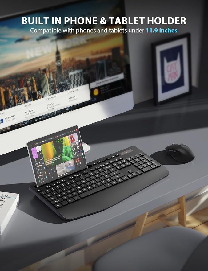 Wireless Keyboard and Mouse Combo - Full-Sized, Ergonomic Wrist Rest | Phone Holder, Sleep Mode, 2.4G Quiet Keyboard for PC Laptop, Trueque KM23 Complete Work Setup for Office or Home - Image 2