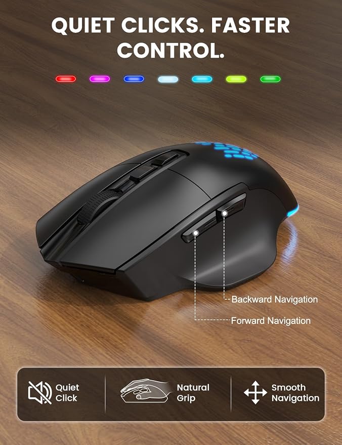 Wireless Keyboard and Mouse Combo, Ergonomic Wave with Wrist Rest | Rechargeable, Backlit Keys, Full Size, 2.4GHz USB Wireless, Leather Finish, MA12Pro Quiet Set for Windows, Mac, PC, Laptop - Image 8